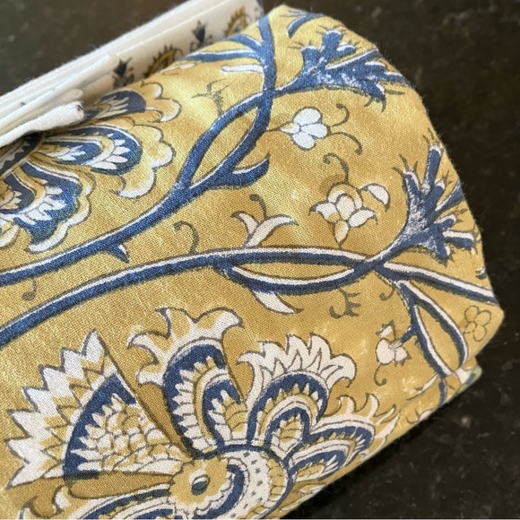 New Pottery Barn Carolle Kalamkari Block Print Tablecloth, Casual Cotton Yellow - Picture 10 of 14